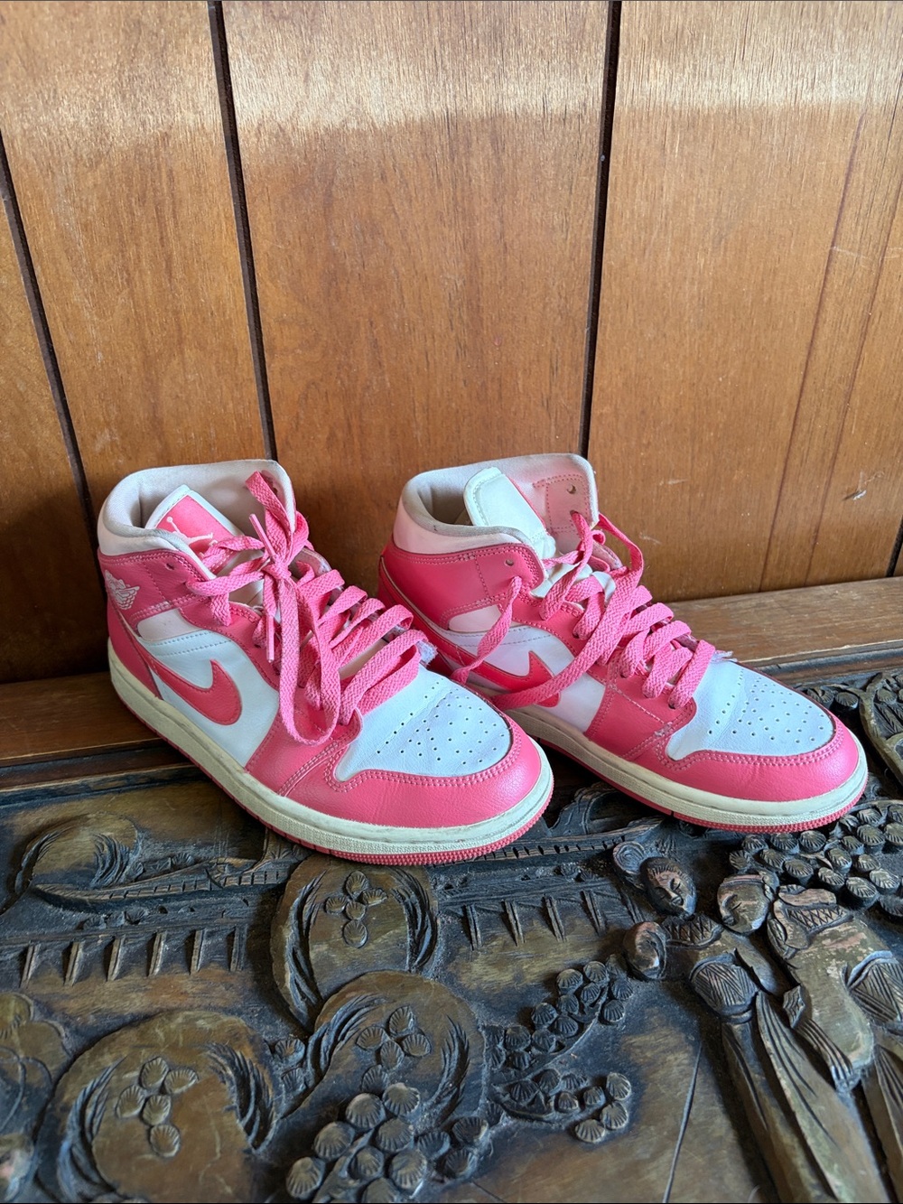 Jordan Women's High-Top Sneakers in Pink and White